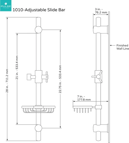 Miniatura 7 de PULSE ShowerSpas 1010-CH Barra deslizante ajustable para ducha de mano con cesta de alambre jabonera, cromo pulido