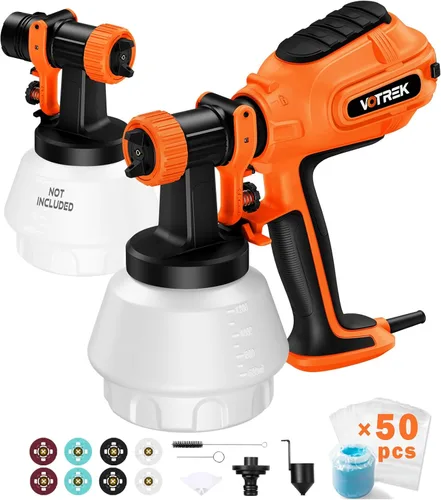 Miniatura 10 de Pulverizador de pintura con 50 revestimientos desechables para vasos y repuesto de doble pistola, pulverizador eléctrico HVLP para pintura de casas