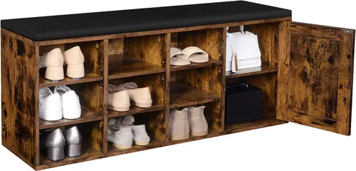 Miniatura 5 de VASAGLE Banco de zapatos, banco de almacenamiento con armario y 9 compartimentos abiertos, estante para zapatos, asiento acolchado, puerta