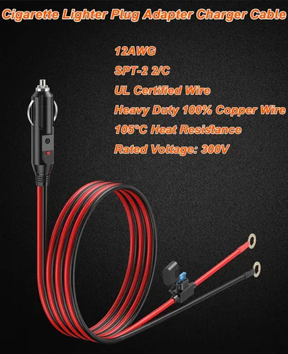 Miniatura 2 de 12AWG Cable de Cargador de Encendedor de Cigarrillos Resistente, Cable Adaptador de Encendedor de Cigarrillos Macho de 3.3FT con Luz LED y Caja