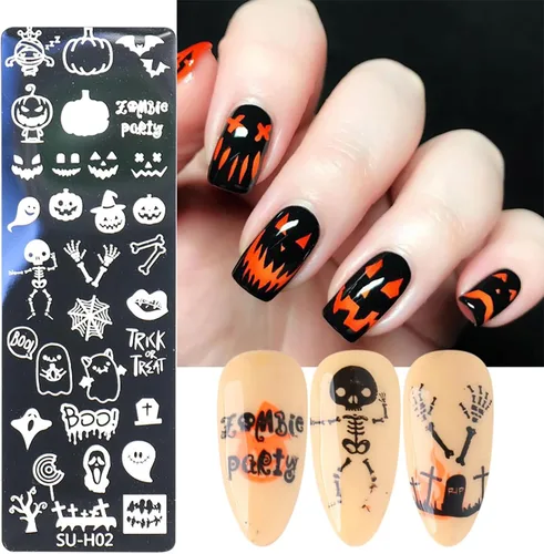 Miniatura 2 de Juego de 6 plantillas de estampado de uñas con líneas francesas, flores, hojas, diseño de corazón sonriente, kits de estampación, herramientas