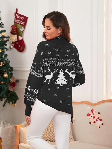 Miniatura 4 de ZAFUL Women Christmas Sweater Oversized Pullover Sweaters Casual Loose Long Sleeve Knit Tops