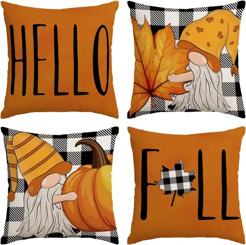 Miniatura 11 de Juego de 4 fundas de almohada de otoño de 12 x 12 pulgadas, fundas de almohada de calabazas de Acción de Gracias, fundas de cojín decorativas