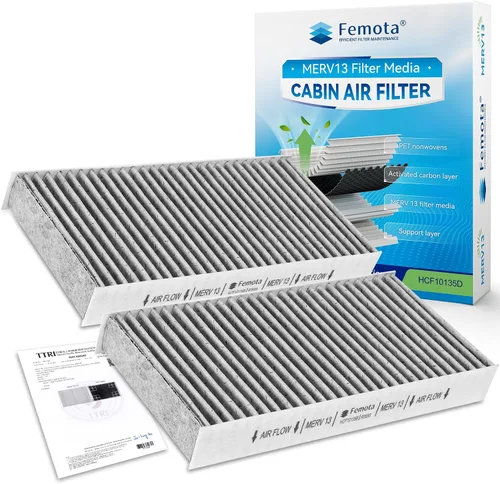 Filtro de aire de cabina certificado MERV 13 Femota con carbón activado, CF10135 (CP135) Reemplazo para Honda Civic (2001-2005), CRV (2002-2006),