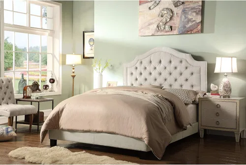 Miniatura 10 de Rosevera Jardin - Marco de cama con plataforma copetuda con botones, base de cama tapizada de tela con cabecera ajustable y soporte de listones