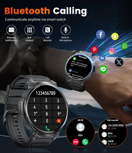Miniatura 5 de LIGE Reloj inteligente con marca/respuesta de llamada, pantalla HD de 1.85 pulgadas, relojes inteligentes con batería de 730 mAh, linterna, 120