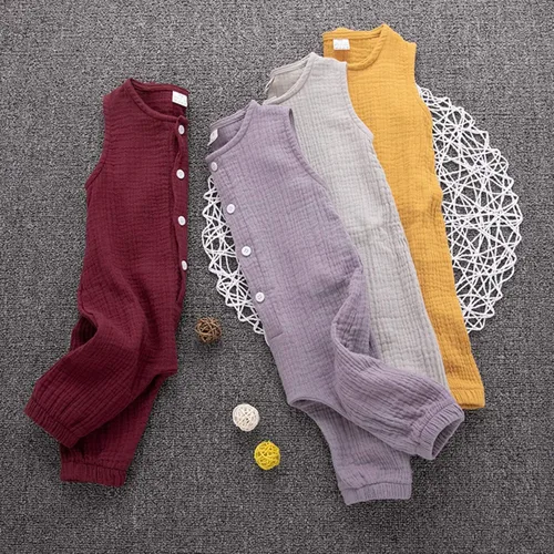 Miniatura 6 de Jumper de algodón y lino sin mangas con volantes para bebé. Ropa de verano.
