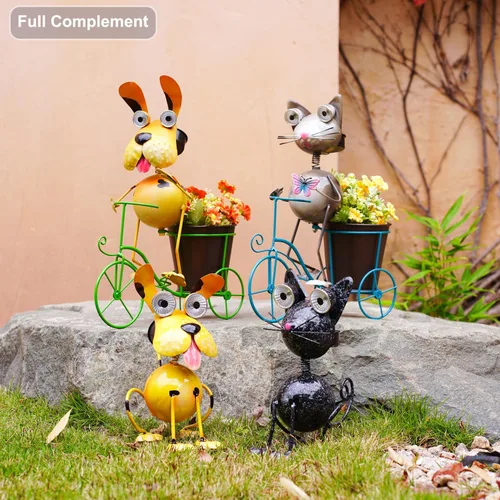 Miniatura 6 de Luces Solares para Perros para Exteriores Soporte para Plantas de Ciclismo, Arte de Patio Estatuas de Perro de Metal, Estatua Divertida