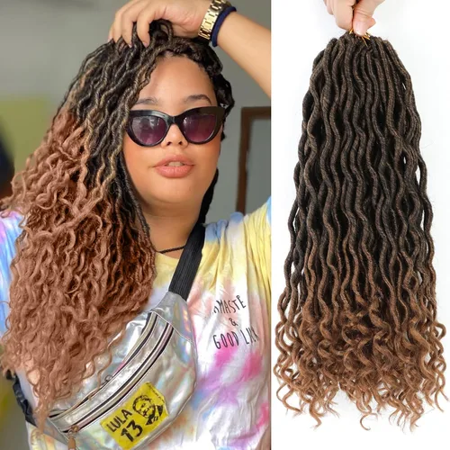 Miniatura 18 de Trenzas postizas Goddess, 6 paquetes de 18 pulgadas, cabello lacio, trenzado con ganchillo, para mujeres negras, trenzas postizas ombre con puntas