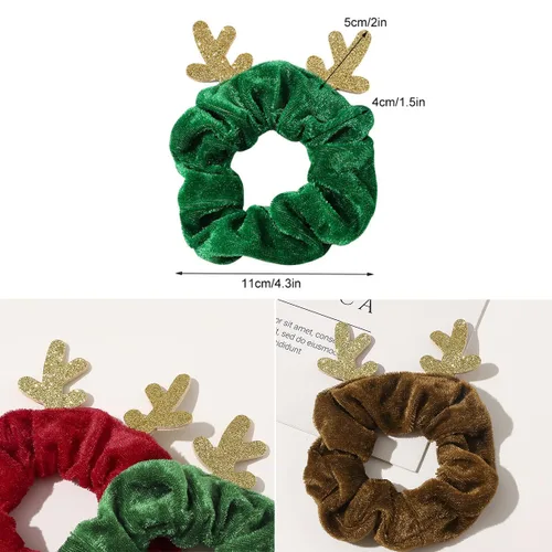 Miniatura 7 de 3 unidades de coleteros navideños de seda, lazos elásticos navideños con astas de alce navideño, suaves bandas elásticas para el cabello, lazos