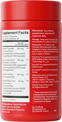 Miniatura 3 de Humann Daily Wellness, Cápsulas de extracto de semilla de uva y suplementos de circulación de ácido hialurónico, a base de plantas sin OMG, 60