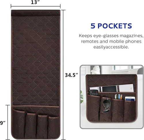 Miniatura 7 de Organizador de reposabrazos para sofá antideslizante, organizador de almacenamiento para sillón y junto a la cama para sofá reclinable con 5 Marrón