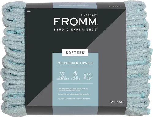 Toallas de microfibra Fromm Softees para peluqueros, barberos, spa, gimnasio en Aqua, 16" por 29", 10 unidades. Toalla perfecta para el cuidado del