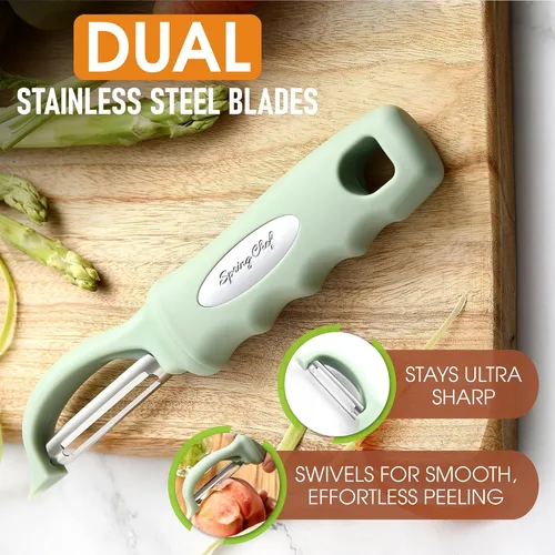 Miniatura 2 de Spring Chef Pelador de Verduras Giratorio Premium, Mango Cómodo y Cuchillas de Acero Inoxidable Ultra Afiladas - Pelador de Cocina Perfecto Para
