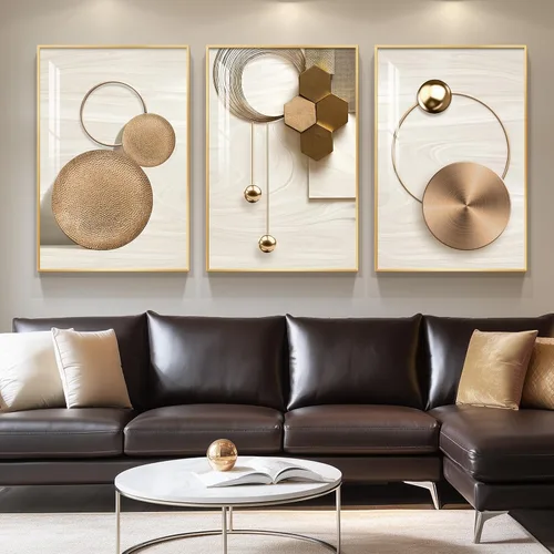 Miniatura 16 de Arte de pared moderno enmarcado en blanco y negro, 3 piezas de impresiones contemporáneas grandes para paredes, juego de 3 imágenes de hojas doradas
