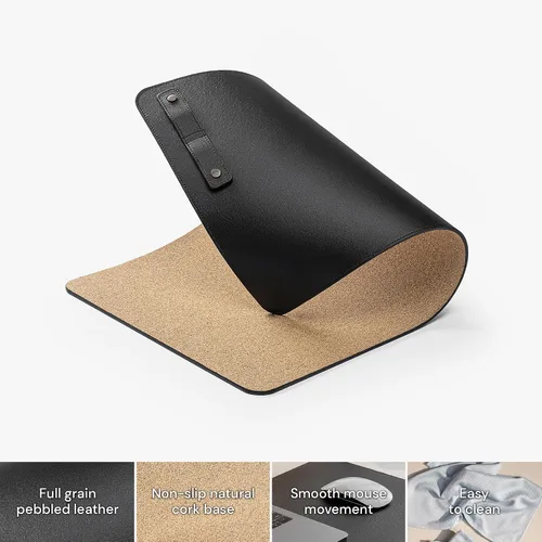 Miniatura 3 de Hidemont Tapete de escritorio de cuero de grano completo, tapete de escritorio personalizado de cuero real, organizador de cable para teclado
