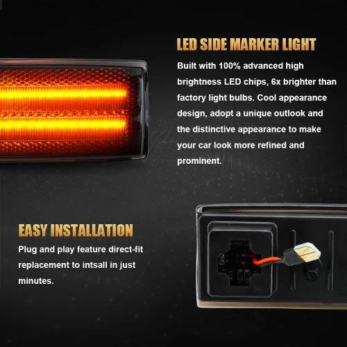 Miniatura 7 de D-Lumina Juego de 2 luces LED de posición lateral, lente ahumada, color ámbar para el lado del conductor y del pasajero para Chevy Blazer S10 GMC