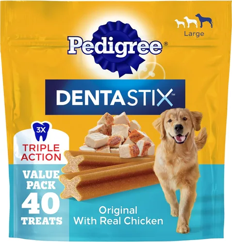 Pedigree Dentastix - Golosinas para perros de raza grande, sabor original, bolsa de 2.08 libras (40 golosinas)