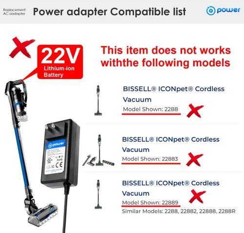 Miniatura 4 de T POWER Cargador de 32 V para Bissell ICONpet Pro 2746 27468 2746A Edge 2894 2894A Aspirador inalámbrico Stick 1620774 SIL SSC-320110US borrador