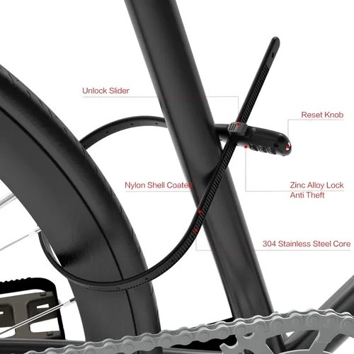 Miniatura 5 de Venzio Cerradura de brida de cable ajustable, cerradura de seguridad de combinación de 3 dígitos con núcleo de acero inoxidable 304 para bicicleta