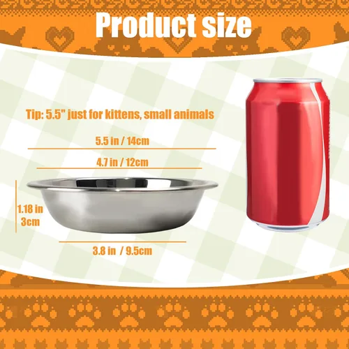 Miniatura 2 de 4 cuencos de acero inoxidable para gatos, cuencos de comida poco profundos para gatos de 5.5 pulgadas, plato pequeño de metal para mascotas
