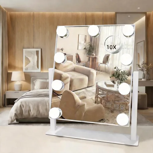 Miniatura 9 de Espejo de tocador de maquillaje con luces LED, espejo de maquillaje desmontable de 10 aumentos, espejo de maquillaje Hollywood con iluminación