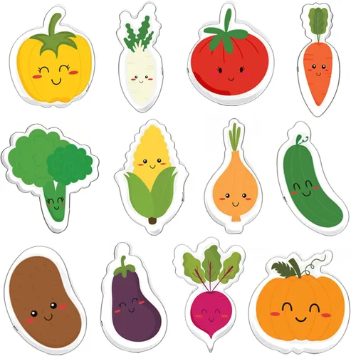 Juego de 12 piezas de cortador de galletas de verduras, calabaza, tomate, berenjena, maíz, rábano, patata, zanahoria, pepino, moldes de acero