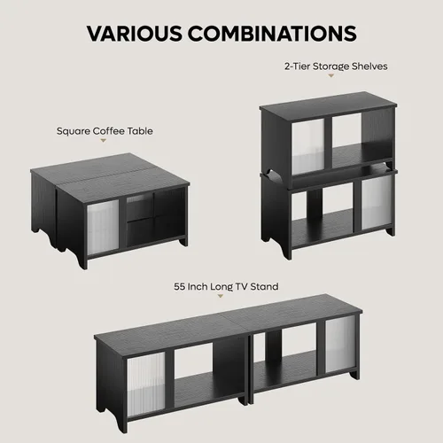 Miniatura 3 de Pinmoco Soporte de TV LED para televisores de hasta 65 pulgadas, extensible uno al lado del otro o apilable, con almacenamiento, consola de TV Negro