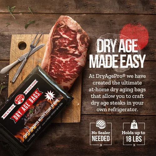 Miniatura 2 de DryAgePro® Bolsas para carne Dry Age para carne, bolsas de 12 x 24 pulgadas para chuletón y Striploin de hasta 18 libras, paquete de 10, no necesita