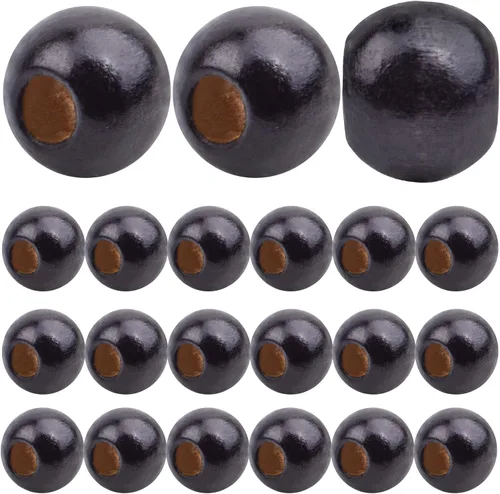 Miniatura 12 de Aylifu 300 cuentas espaciadoras de madera redondas naturales europeas con agujero grande para el cabello, cuentas trenzadas para peinado