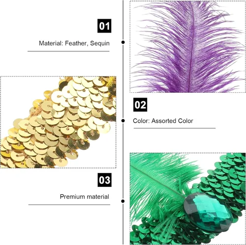 Miniatura 3 de Lurrose 6 diademas de lentejuelas con diseño de plumas de los años 20 para mujeres y niñas, accesorios de disfraz de gran Gatsby