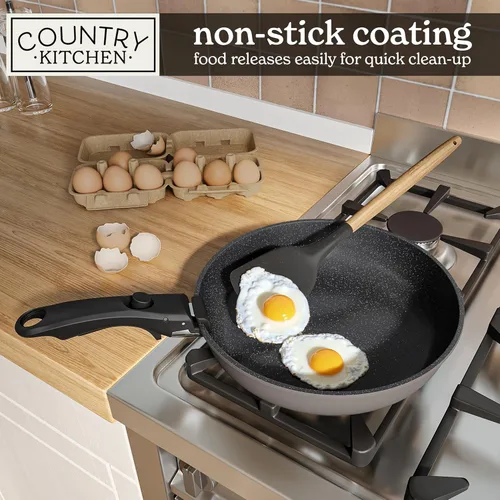 Miniatura 4 de Juego de utensilios de cocina Country Kitchen con mango extraíble, juego de ollas y sartenes apto para horno y RV, gris/negro, original