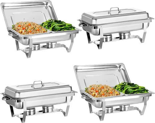 Miniatura 10 de Juego de 2 Platos de Roce de 8 Qt para Buffet, Juego de Chafer para Catering de Acero Inoxidable de Tamaño Completo Dorado, Rectangular