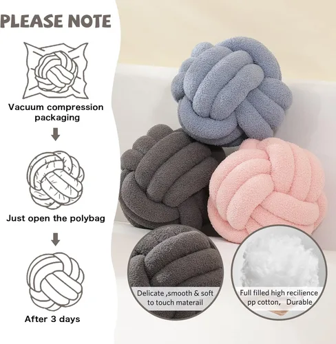 Miniatura 3 de Bolas de almohada de nudo, almohadas redondas decorativas, almohadas de felpa suave, decoración del hogar para sofá, cama, sofá, cojín de almohada