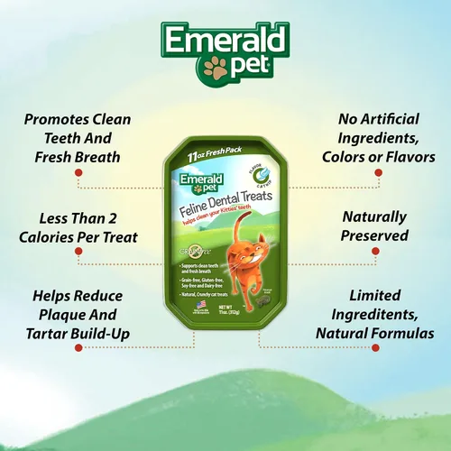 Miniatura 2 de Emerald Pet Golosinas dentales para gatos sin granos con hierba gatera, golosinas dentales naturales crujientes para gatos para limpiar los dientes