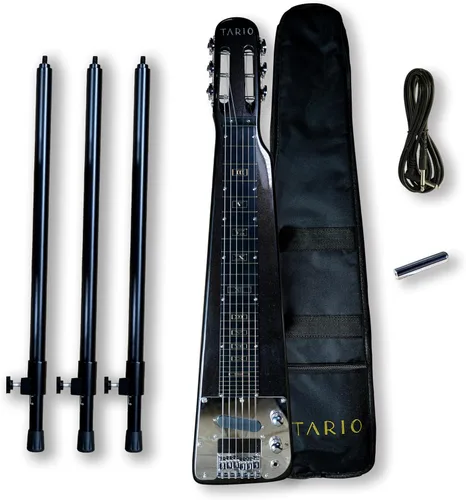 TARIO Lap Steel Guitar 6 String Cabeza ranurada Stock Electric Slide Guitarras con bolsa de concierto (negro)