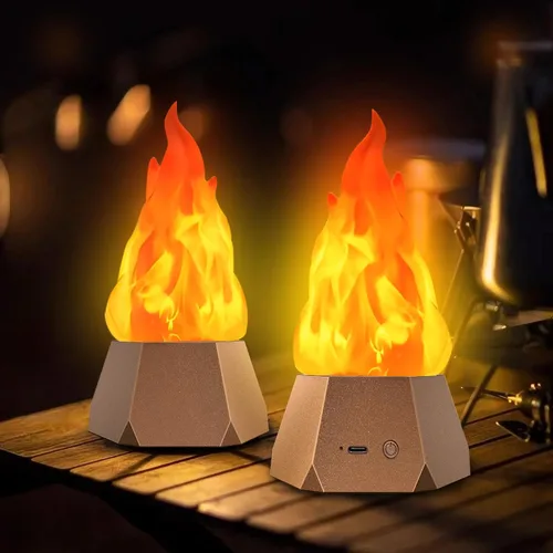 Miniatura 10 de Ollcuz Lámpara de fuego falsa, velas sin llama recargables por USB con llama parpadeante, luz LED de llama de 3 modos para acampar al aire libre