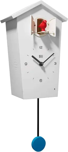 Miniatura 2 de KOOKOO Casa de pájaros blanca, reloj de cuco de diseño moderno con 12 voces naturales de pájaros o llamada de cuco Blanco
