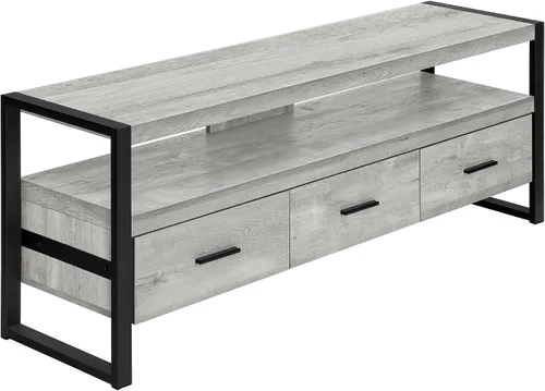 Miniatura 4 de Monarch Specialties Soporte de TV con 3 cajones y estantes, centro de entretenimiento industrial de estilo moderno con patas de metal, 60 pulgadas