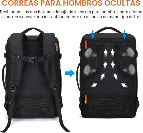 Miniatura 4 de Lumesner Mochilas de viaje de mano, extra grandes de 40 litros aprobadas para vuelos para hombres y mujeres, mochila de maleta expandible, Grande