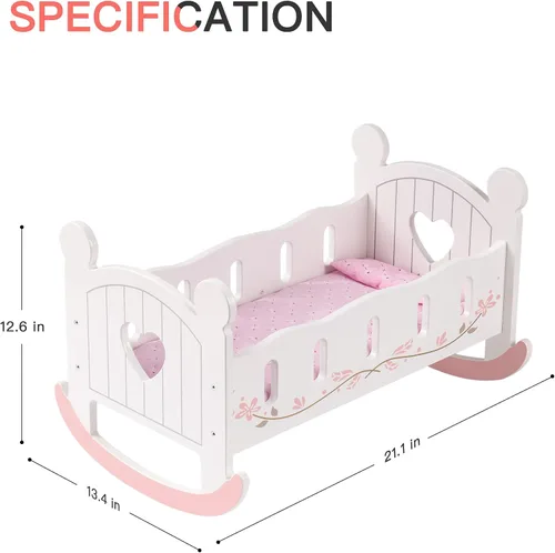 Miniatura 3 de ROBUD Cuna de madera para muñecas, juguetes de cama de muñeca, se adapta a accesorios de muñeca de hasta 18 pulgadas