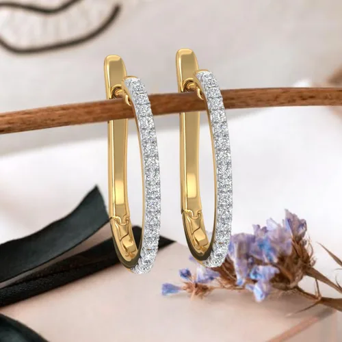 Miniatura 6 de Aretes de aro de oro de 14 quilates con diamantes (0.40 quilates) - Certificado IGI