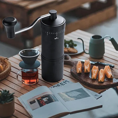 Miniatura 7 de Molinillo de café manual con rebaba cónica de acero inoxidable de 7 estrellas, molinillo de café portátil con ajuste de molienda ajustable externo