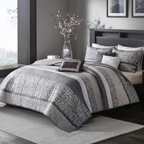 Miniatura 14 de Madison Park - Juego de colchas de lujo con diseño de rayas jacquard - para todas las estaciones, colcha de cama ligera, fundas, almohada Azul