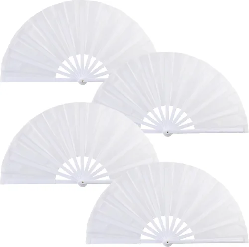 Miniatura 19 de Paquete de 4 ventiladores de mano plegables grandes, ventiladores plegables de mano de plástico, ventiladores chinos de Kung Fu plegables para Negro