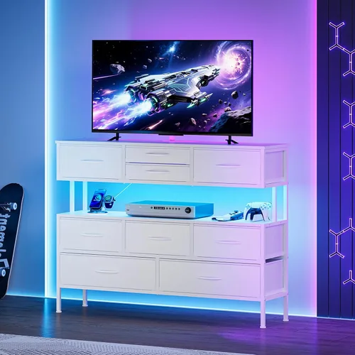 Miniatura 3 de REAHOME Soporte de TV de 43.3 pulgadas para TV de 55 pulgadas, centro de entretenimiento con estación de carga y luz LED, mesa consola multimedia