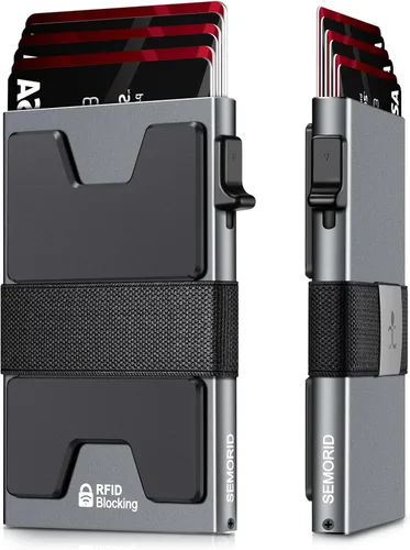 Cartera delgada de aluminio para hombre, placa trasera expandible duradera, bloqueo RFID, billetera desplegable de metal minimalista, con capacidad