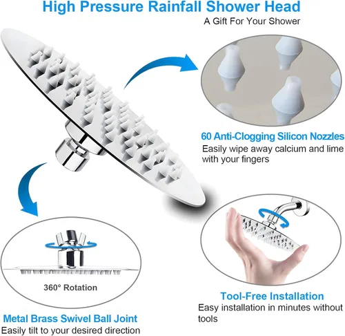 Miniatura 3 de Cabezal de ducha de lluvia de alta presión, de 6 pulgadas con reemplazo ajustable perfecto, limitador extraíble, fácil instalación para tus Acabado