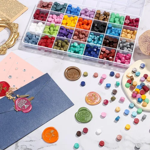 Miniatura 7 de 728 cuentas de cera de sellado, 28 bolitas de colores para sellado de sellos de letras y manualidades de bricolaje 28