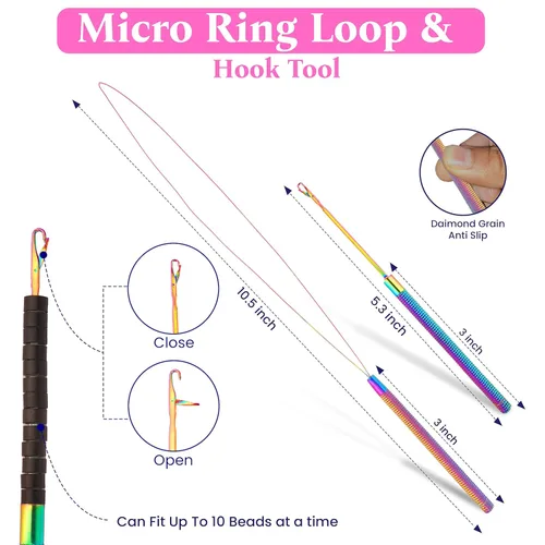 Miniatura 5 de Beauty & Crafts Micro Links - Kit de extensiones de cabello - Alicates para cerrar y quitar cuentas de acero inoxidable, extensiones de cabello